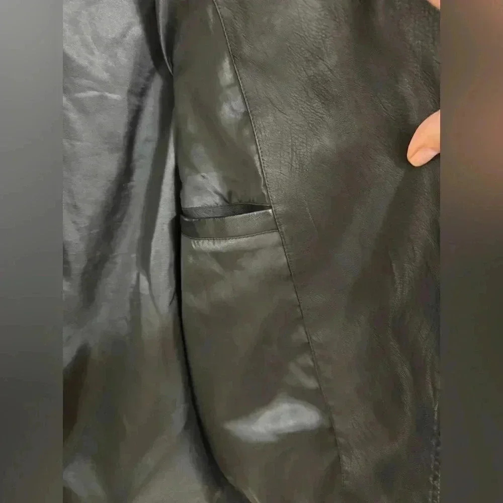 ChouYatou Men's Black Faux Leather Jacket Size: XS - Picture 15 of 16